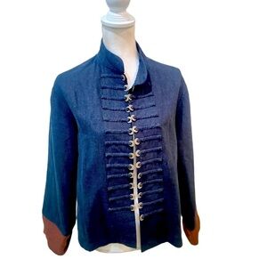 Peacock ways 100% linen navy open front coin detail jacket military style large